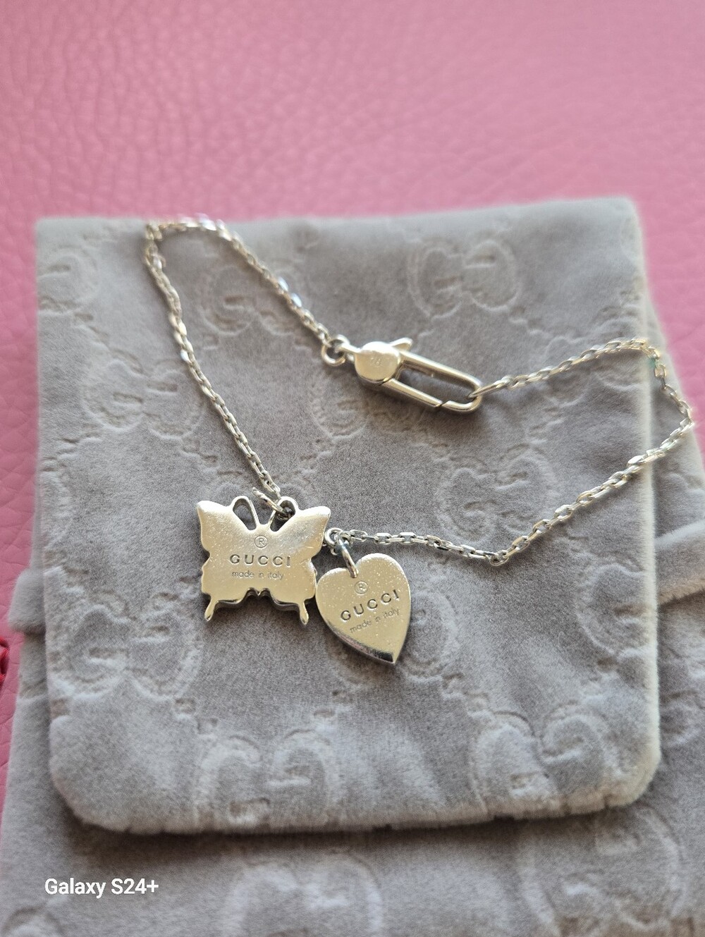 Gucci Sterling Silver Heart and Butterfly Charm Bracelet